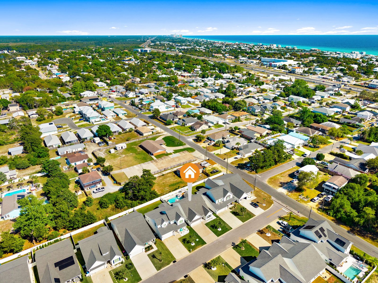 The Panama City Beach coastline from above